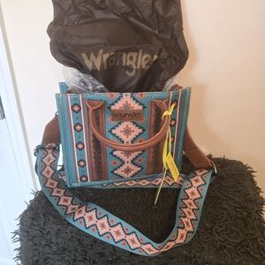Wrangler Turquoise and Brown Crossbody Bag